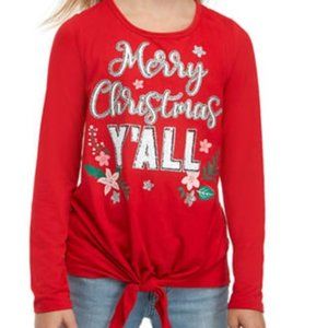 NWT Beautees Girls Red Merry Christmas Y'all Tee